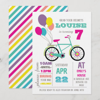 Rainbow Bicycle Birthday Party Kaart