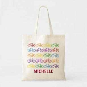 Rainbow Bicycle Cyclist Naam Gepersonaliseerd Tas