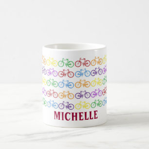 Rainbow Bicycle Cyclist Name Personalized Mug Koffiemok