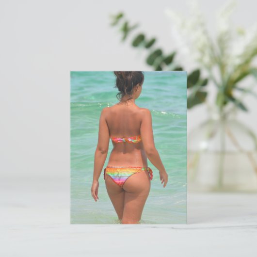 Rainbow Bikini Girl Foto Briefkaart (Staand voorkant)