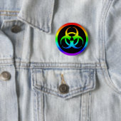 Rainbow Biohazard Symbool Button Pin (In situ)