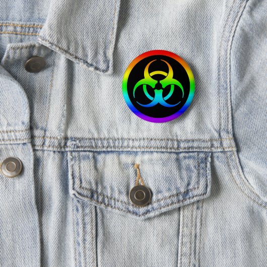 Rainbow Biohazard Symbool Button Pin (In situ)