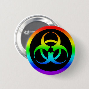 Rainbow Biohazard Symbool Button Pin