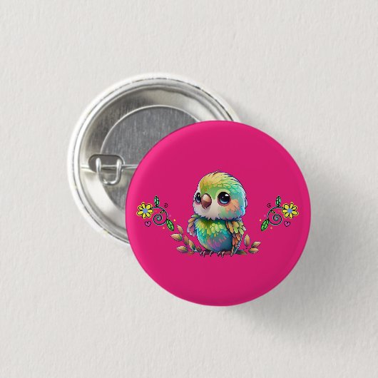 Rainbow Bird & Flowers Button (Voorkant /achterkant)