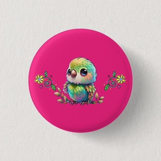 Rainbow Bird & Flowers Button (Voorkant)