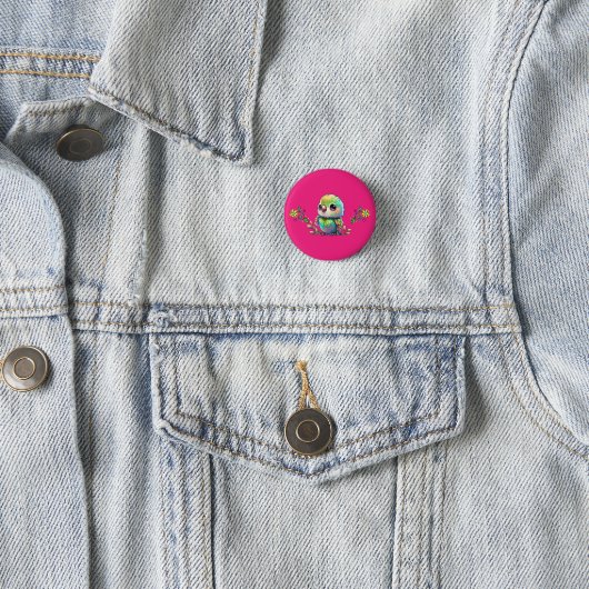 Rainbow Bird & Flowers Button (In situ)