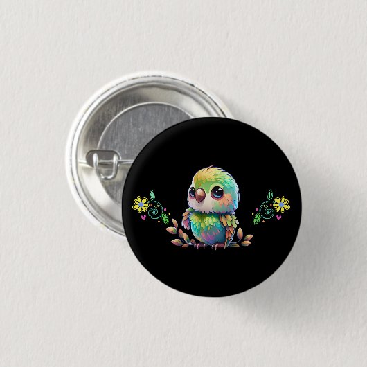 Rainbow Bird & Flowers Button (Voorkant /achterkant)