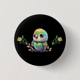Rainbow Bird & Flowers Button