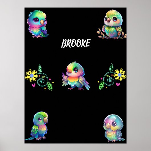 Rainbow Bird & Flowers Personalized Poster (Voorkant)