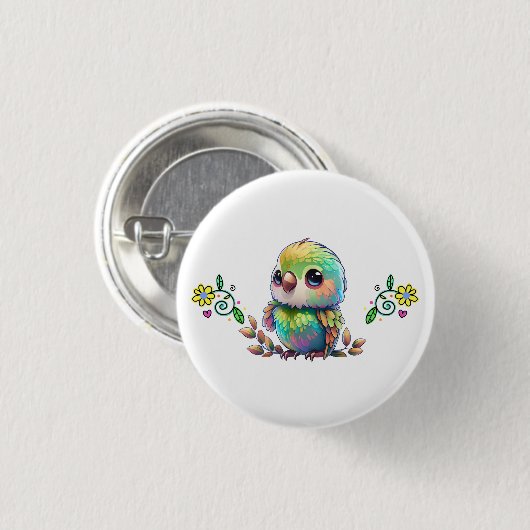 Rainbow Bird & Flowers Ronde Button 3,2 Cm (Voorkant /achterkant)