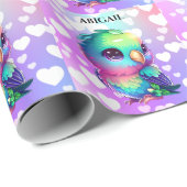 Rainbow Bird & Hearts Personalized Cadeaupapier (Rol Hoek)