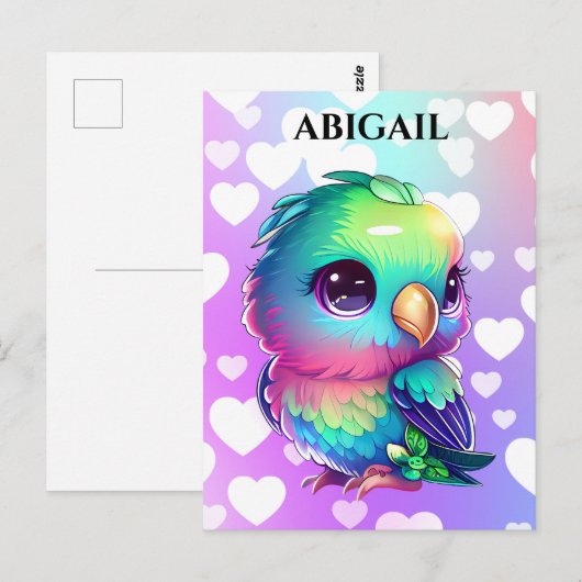 Rainbow Bird & Hearts Pop Art Briefkaart (Voorkant / Achterkant)