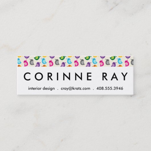 Rainbow Bird Print Girly Colorful Birdie Pattern Mini Visitekaartje (Voorkant)