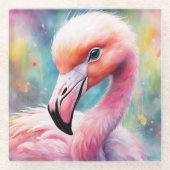 Rainbow Birds Flamingo 2 Glazen Onderzetter (Voorkant)