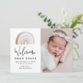 Rainbow Birth Cute Blue en Brown Waterverf Aankondiging (Staand voorkant)