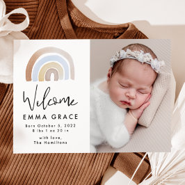 Rainbow Birth Cute Blue en Brown Waterverf Aankondiging