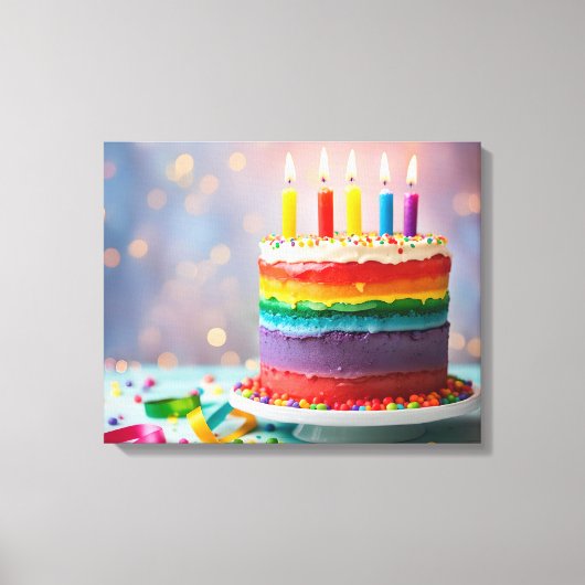 Rainbow Birthday Cake Canvas Afdruk (Voorkant)