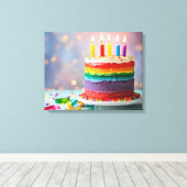 Rainbow Birthday Cake Canvas Afdruk (Insitu (Houten vloer))
