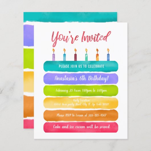 Rainbow Birthday Cake Party (Voorkant / Achterkant)