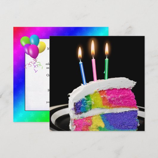 Rainbow Birthday Cake Party Kaart (Voorkant / Achterkant)