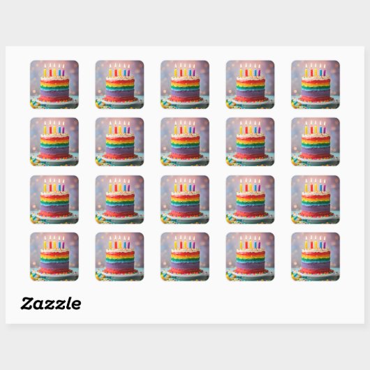 Rainbow Birthday Cake Vierkante Sticker (Vel)