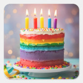 Rainbow Birthday Cake Vierkante Sticker (Voorkant)