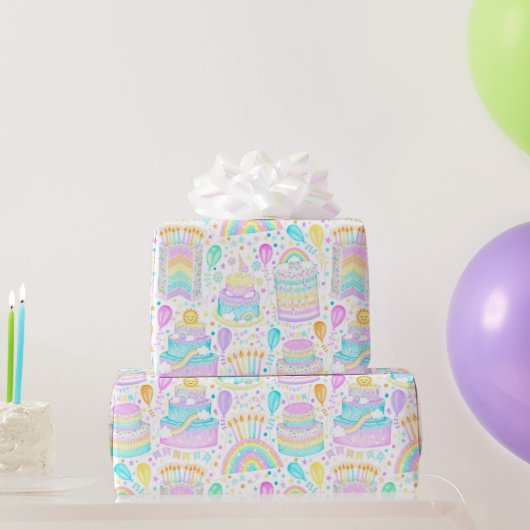 Rainbow Birthday Cake wrapping papier (Feestgeschenken)