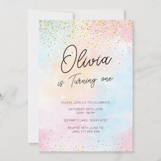 Rainbow Birthday Colorful Waterverf Gold Glitter Kaart (Voorkant)