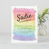 RAINBOW BIRTHDAY, ELKE LEEFTIJD, MEISJES PARTIJ KAART (Staand voorkant)