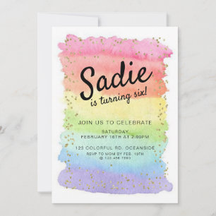 RAINBOW BIRTHDAY, ELKE LEEFTIJD, MEISJES PARTIJ KAART