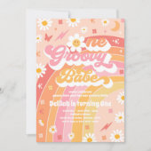 Rainbow Birthday, Groovy Babe Peace Party Kaart (Voorkant)