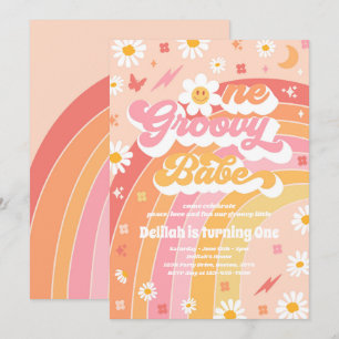 Rainbow Birthday, Groovy Babe Peace Party Kaart