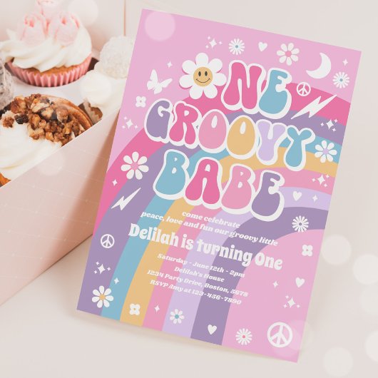 Rainbow Birthday, Groovy Babe Peace Party Kaart
