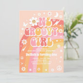 Rainbow Birthday, Groovy Girl Peace Love Party Kaart (Staand voorkant)