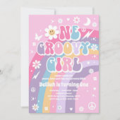 Rainbow Birthday, Groovy Girl Peace Love Party Kaart (Voorkant)
