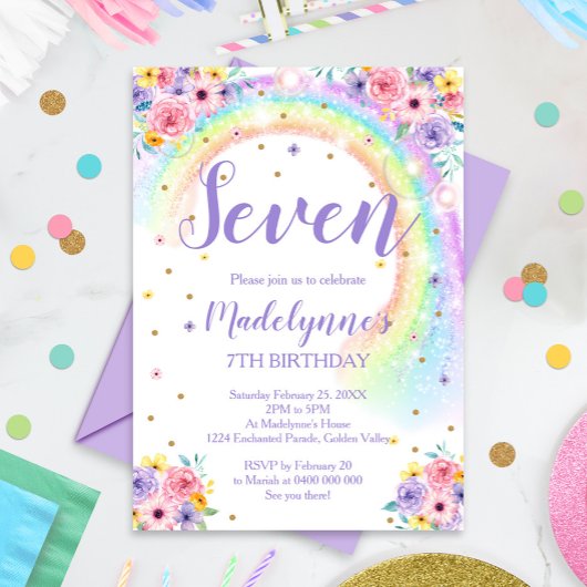 Rainbow Birthday Invitation AGE Kaart