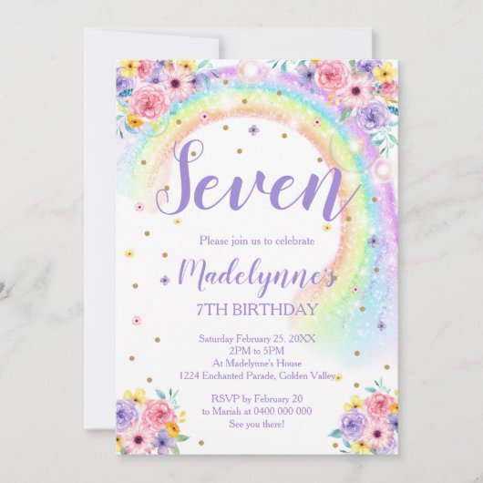 Rainbow Birthday Invitation AGE Kaart (Voorkant)