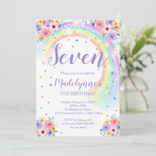 Rainbow Birthday Invitation AGE Kaart (Staand voorkant)