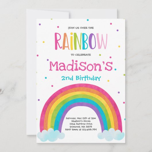 Rainbow Birthday Invitation Bright Rainbow Party Kaart (Voorkant)