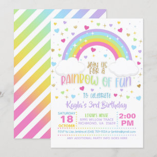 Rainbow Birthday Invitation - Girl Pastel Kaart