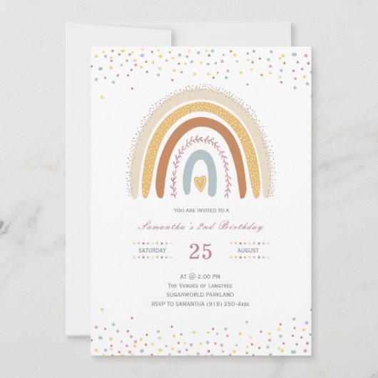 Rainbow Birthday Invitation Girls Kaart (Voorkant)