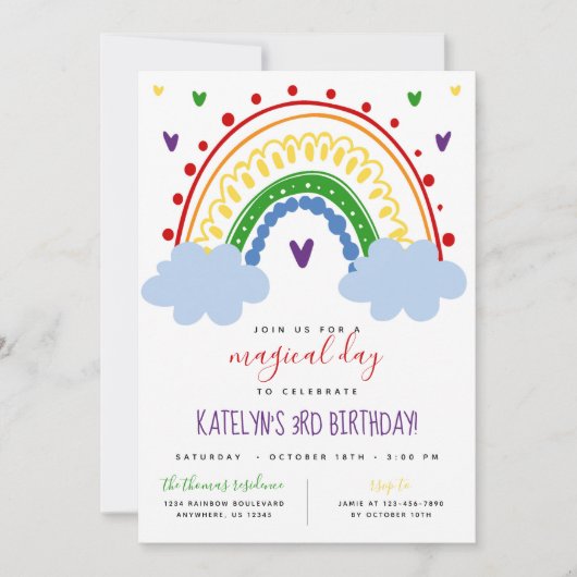 Rainbow Birthday Invitation in Primary Colors Kaart (Voorkant)
