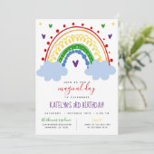 Rainbow Birthday Invitation in Primary Colors Kaart (Staand voorkant)