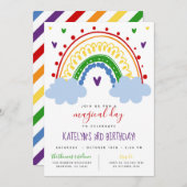 Rainbow Birthday Invitation in Primary Colors Kaart (Voorkant / Achterkant)