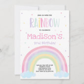 Rainbow Birthday Invitation Pastel Rainbow Party Kaart (Voorkant)