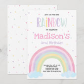 Rainbow Birthday Invitation Pastel Rainbow Party Kaart (Voorkant / Achterkant)