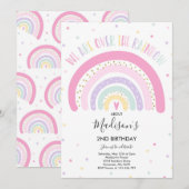 Rainbow Birthday Invitation Pastel Rainbow Party Kaart (Voorkant / Achterkant)