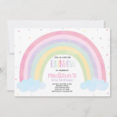 Rainbow Birthday Invitation Pastelregenboogfeest Kaart (Voorkant)