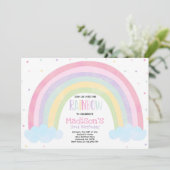 Rainbow Birthday Invitation Pastelregenboogfeest Kaart (Staand voorkant)