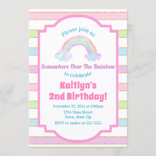 Rainbow Birthday Invitation Rainbow Girl Kaart